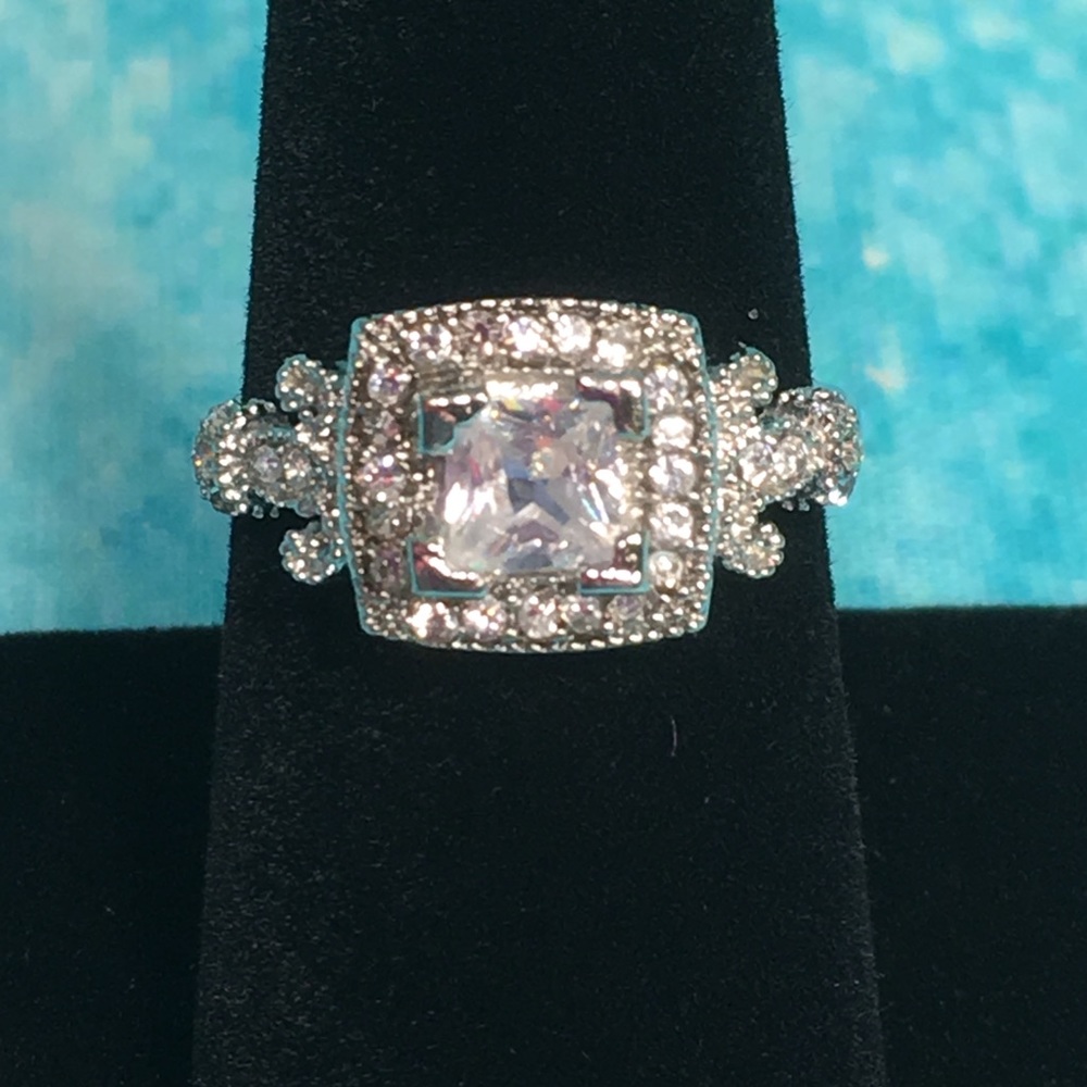 Sterling Silver Sim. Diamond Engagement Ring